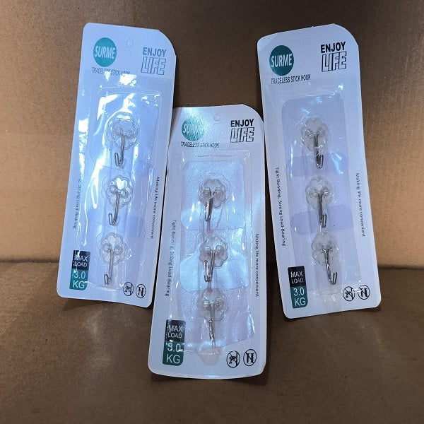 Pack Of 3 Self Adhesive Transparent Hook