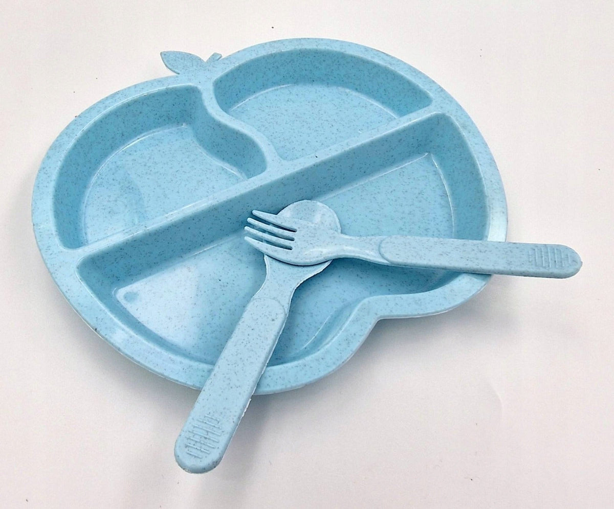 Apple Shaped Kids Plastic Plate With Spoon
