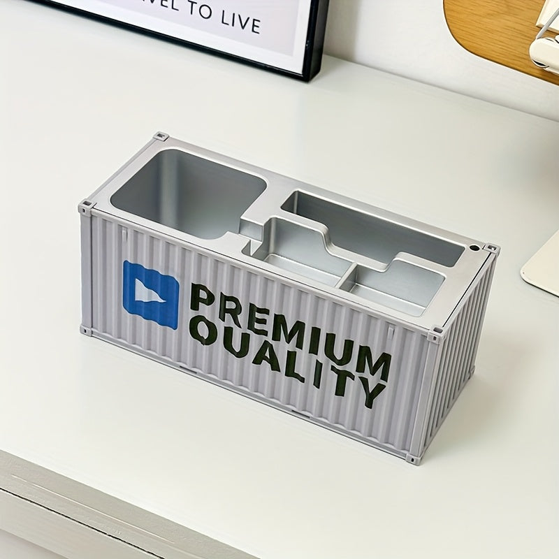 1pc/Container Model Pen Holder And Desktop Organizer - Multifunctional Embedded Office Storage Rack, with Pen/Pencil Slots, Business Card Holder, Lightweight And Durable Design, Workspace Organization Tool, Desktop Accessory, Paperclip Storage