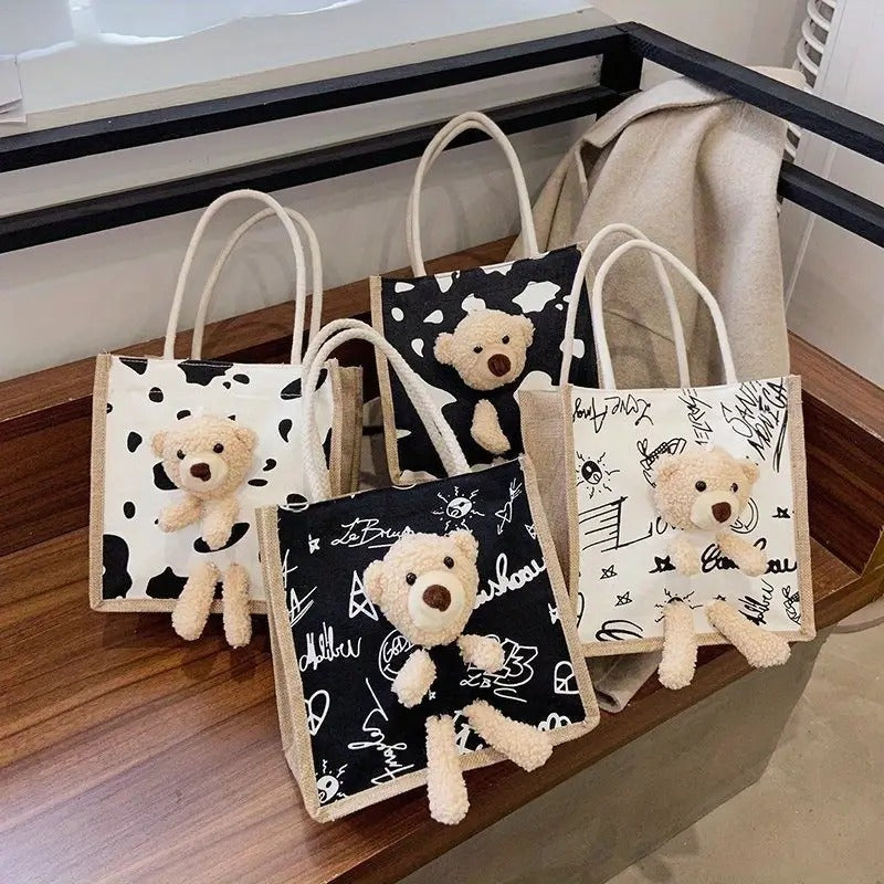 Cute Cartoon Bear Canvas Tote Bags