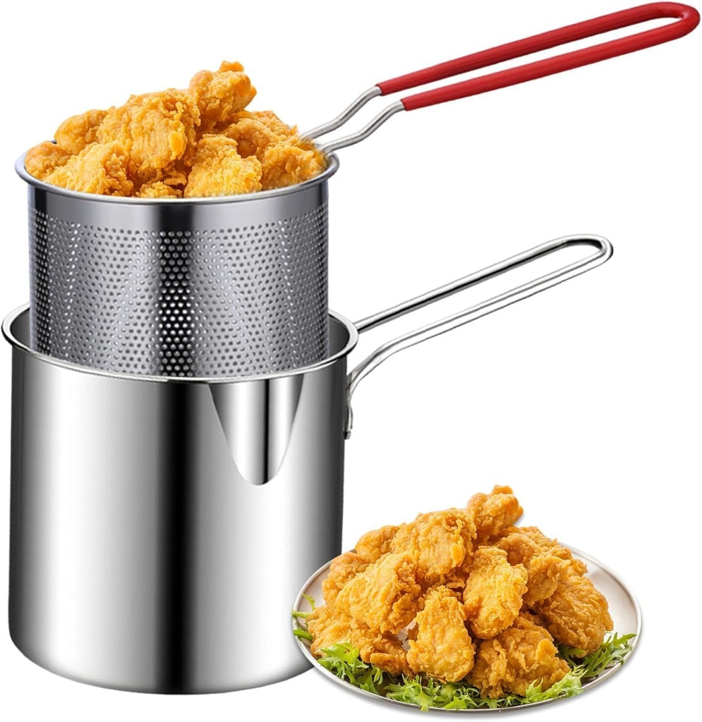 Small Deep Frying Pot With Strainer Basket