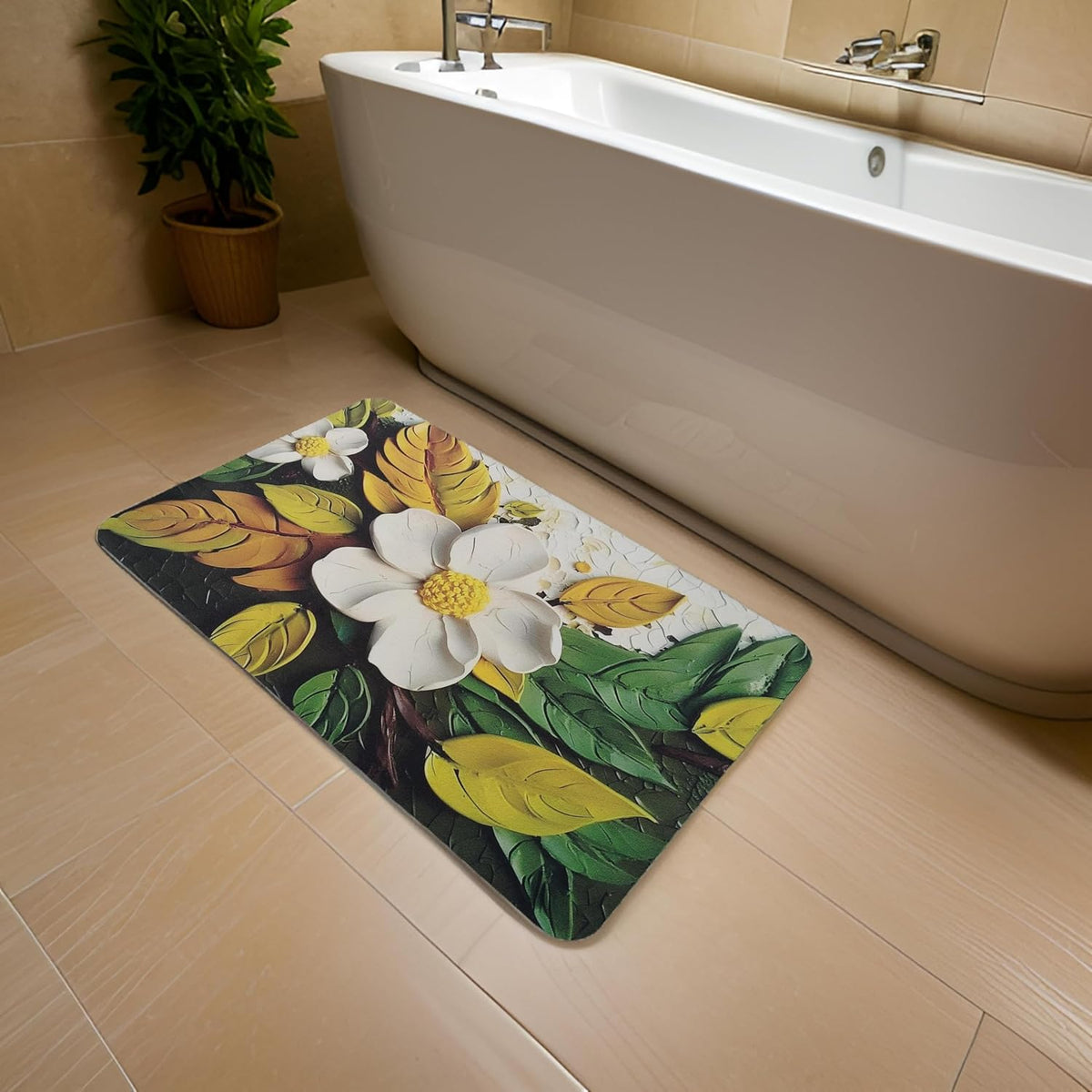 Square Flower Absorbent Bathroom Mat