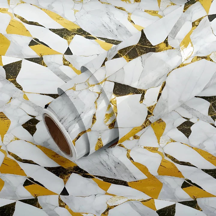 Black & Gold Block Marble Wallpaper (60x200cm) -074