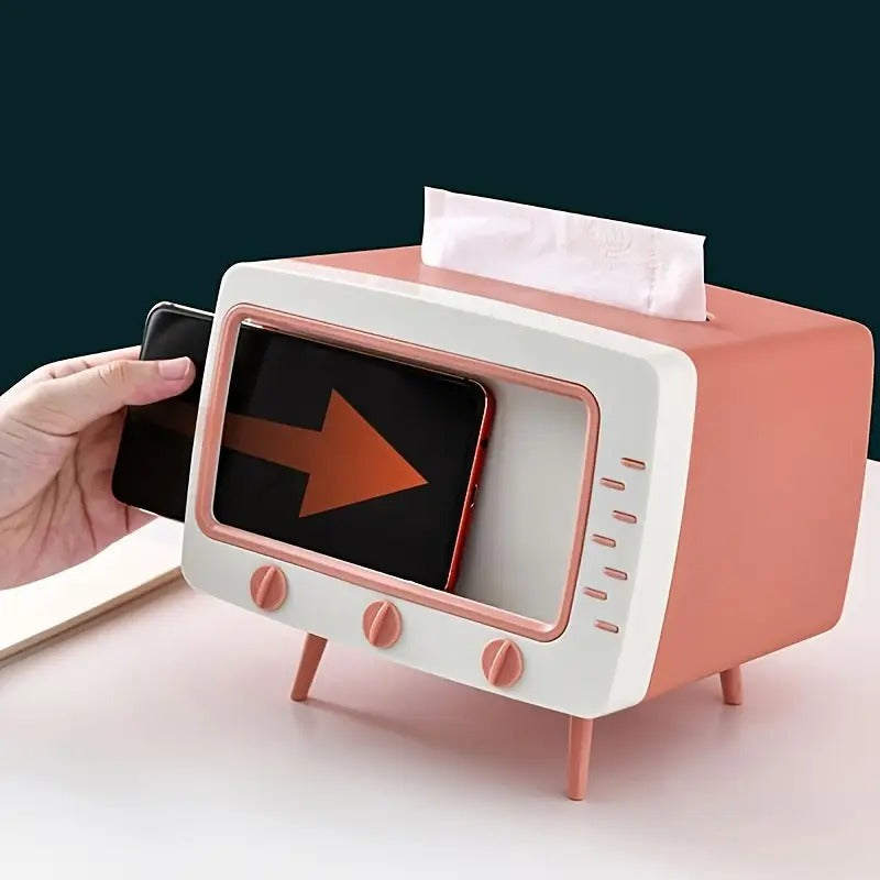 TV Tissue Box with Mobile Phone Holder