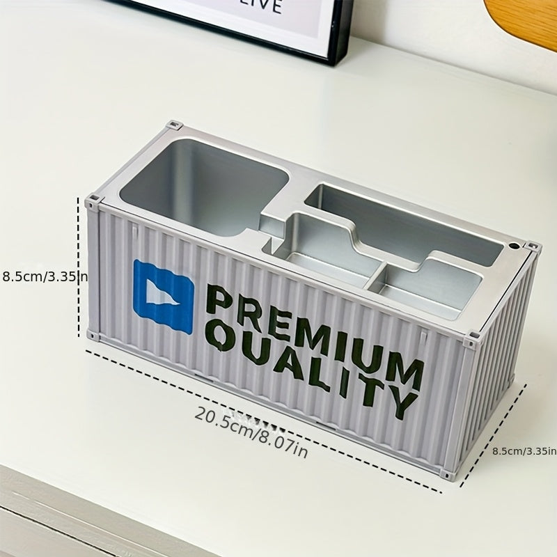 1pc/Container Model Pen Holder And Desktop Organizer - Multifunctional Embedded Office Storage Rack, with Pen/Pencil Slots, Business Card Holder, Lightweight And Durable Design, Workspace Organization Tool, Desktop Accessory, Paperclip Storage