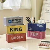 1pc/Container Model Pen Holder And Desktop Organizer - Multifunctional Embedded Office Storage Rack, with Pen/Pencil Slots, Business Card Holder, Lightweight And Durable Design, Workspace Organization Tool, Desktop Accessory, Paperclip Storage