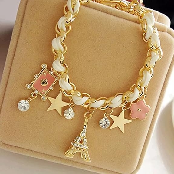 White Studded Eiffel Tower Bracelet