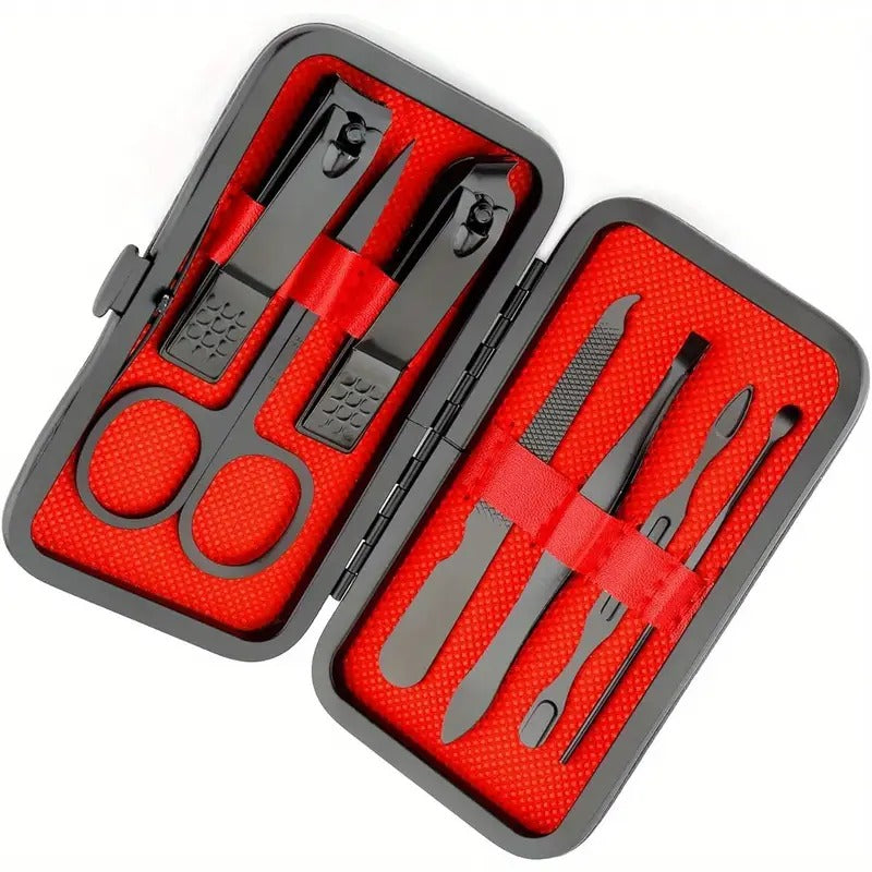 Black 8 Pcs Manicure Nail Tools