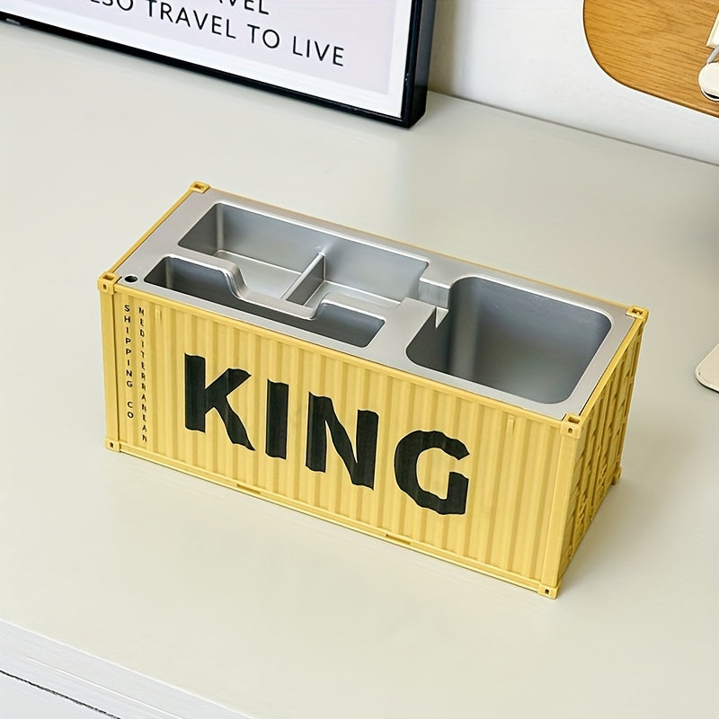 1pc/Container Model Pen Holder And Desktop Organizer - Multifunctional Embedded Office Storage Rack, with Pen/Pencil Slots, Business Card Holder, Lightweight And Durable Design, Workspace Organization Tool, Desktop Accessory, Paperclip Storage