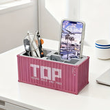 1pc/Container Model Pen Holder And Desktop Organizer - Multifunctional Embedded Office Storage Rack, with Pen/Pencil Slots, Business Card Holder, Lightweight And Durable Design, Workspace Organization Tool, Desktop Accessory, Paperclip Storage
